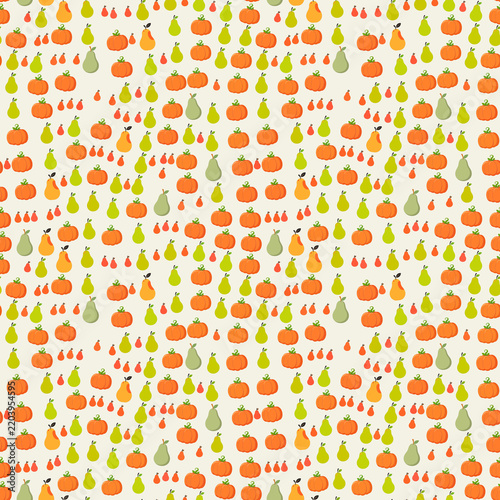 Seamless pattern of pumpkins and pears