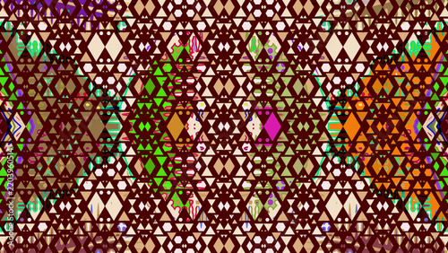 Abstract Colorful Geometric Mosaic Pattern With Repeating Triangles And Diamond Shapes