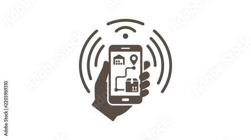 Real time mobile package tracking and delivery route icon.