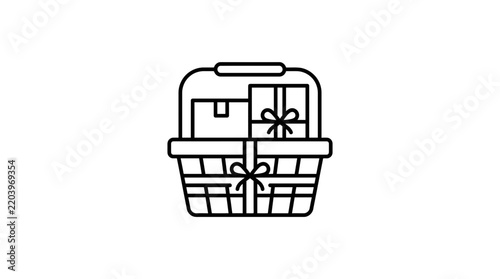 Retail gift basket icon with various wrapped packages.