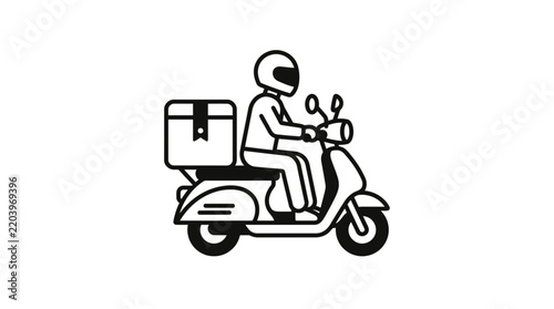 Scooter delivery courier line art illustration.
