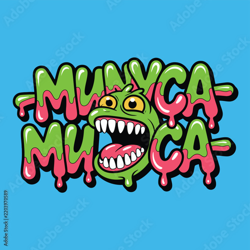 Funny Cartoon Monster Vector Illustration with Happy Smile, Colorful Design, Playful Animal Character, Fun Sticker, Holiday Decoration, Graffiti Art and Cheerful Symbol