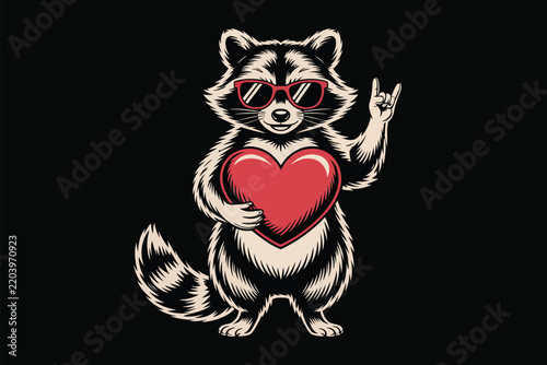 Black Cat with Red Heart Symbol, Cute Feline Animal Illustration for Love, Valentine, Tattoo, Halloween, Cartoon Design and Decorative Vector Art