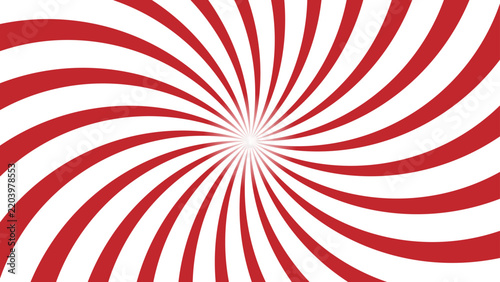 Red and white sunburst radial background, abstract hypnotic spiral vector pattern
