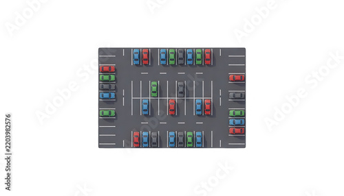 Top View Parking Lot with Colorful Cars Transparent Background