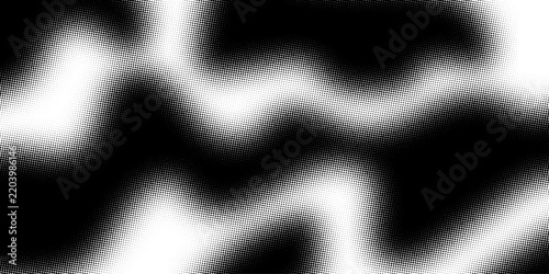 Abstract monochrome halftone pattern with circular shapes and gradient dots in a repeating geometric design. Blob shape organic. Template for presentation, banner . Fluid isolated shape .Grunge textur