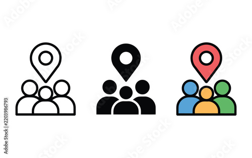 Social participation icon featuring abstract human figures in a shared space, representing local community engagement, civic interaction, cooperation, and collective involvement.