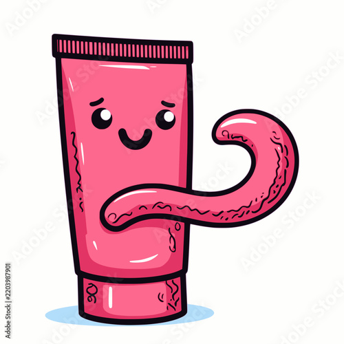Cute Kawaii Toothpaste Tube Character with Cartoon Tongue Illustration