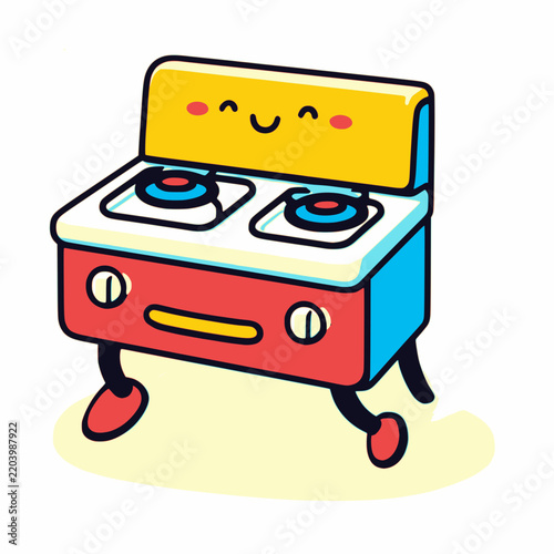 Cute Kawaii Cartoon Gas Stove Character Illustration