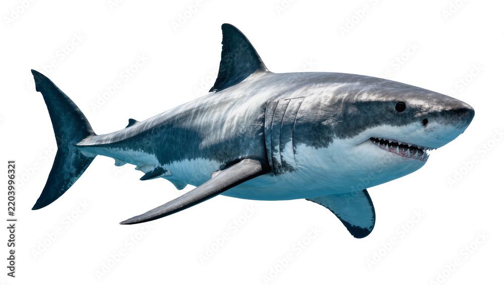 Fototapeta premium Great white shark with sharp teeth, isolated on transparent background