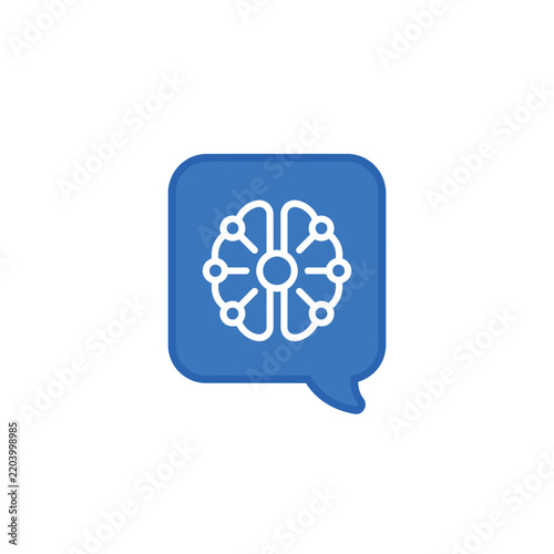 Speech bubble icon contains a stylized brain with interconnected nodes, symbolizing AI communication.