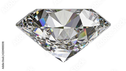 Sparkling brilliant cut diamond with rainbow refractions, isolated on transparent background