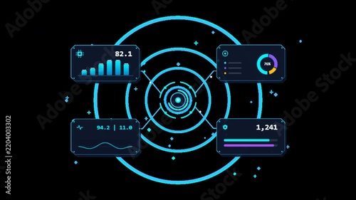 Digital hud infographic dashboard on transparent background. 4K Alpha Channel