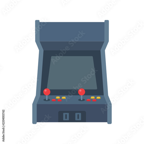 Arcade cabinet icon isolated on white background. Flat vector illustration of retro gaming machine with joysticks and buttons