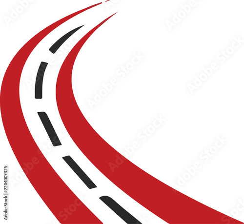 Roadway Curve Design with Red and Black Stripes. Vector Illustration of a Highway Turn, Transportation Icon