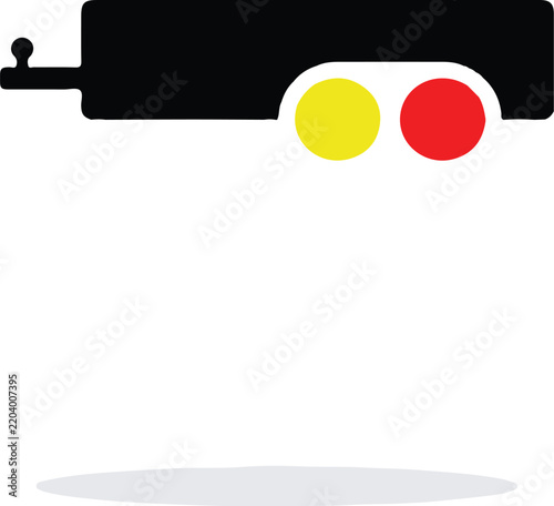 Trailer Icon with Yellow Headlights and Red Taillights, Simple Vector Illustration