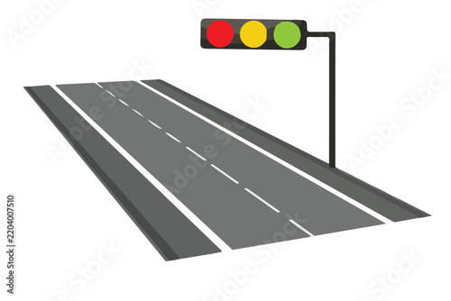 Traffic Light Icon with Road Illustration, Simple Vector Design. Transportation Concept, Urban Planning