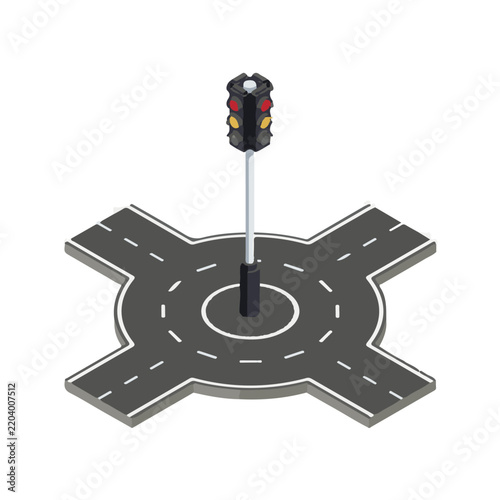 Traffic Light Icon with Road Intersection Design, Vector Illustration. Urban Planning Concept, Transportation Symbol