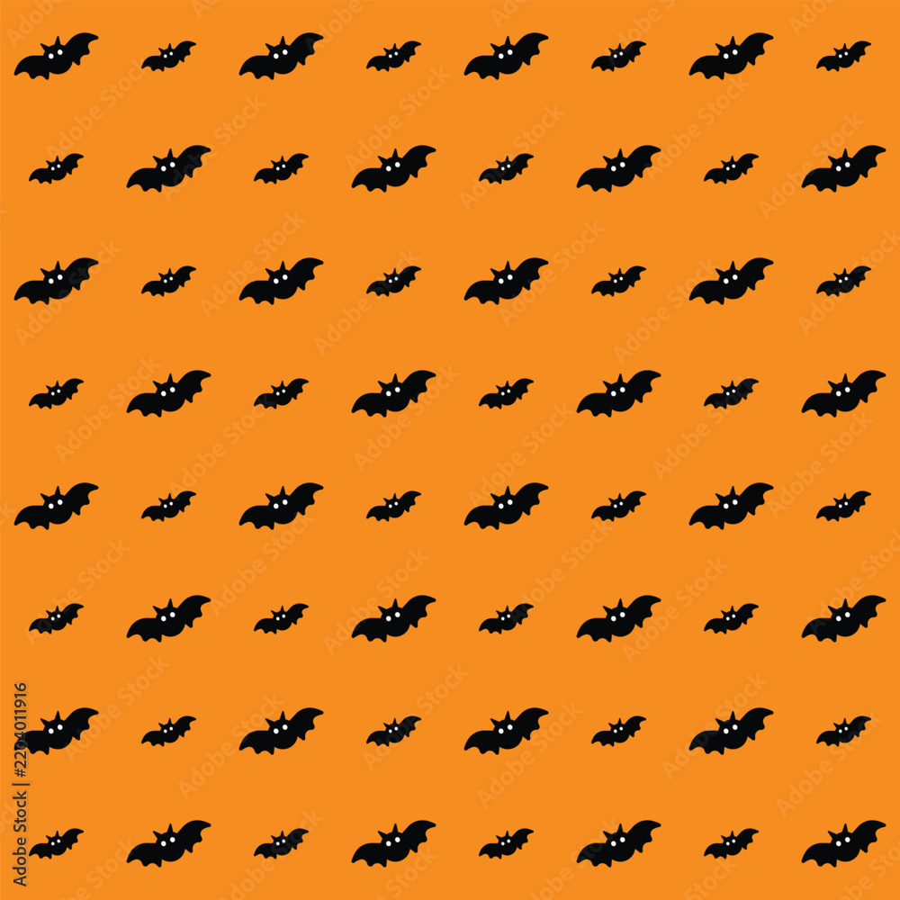 Fototapeta premium Seamless Halloween pattern featuring black bats on a vibrant orange background for spooky designs