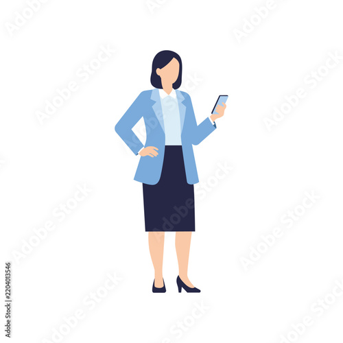 Businesswoman with phone and coffee cup illustration