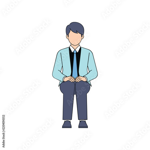 Seated businessman in blue suit vector graphic asset