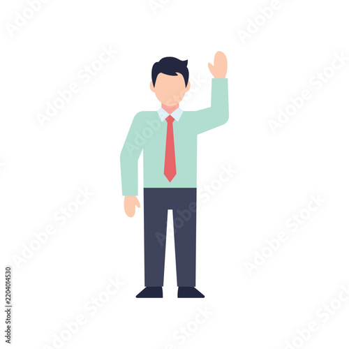 Businessman in green shirt waving hand vector illustration