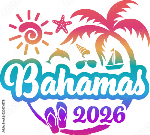 Bahamas 2026 with Vacation and Trip Elements - Palm Tree Sunglasses Seashell