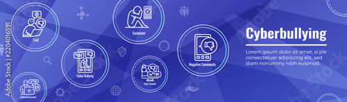 Cyber Bullying Icon Set w Web Header Banner