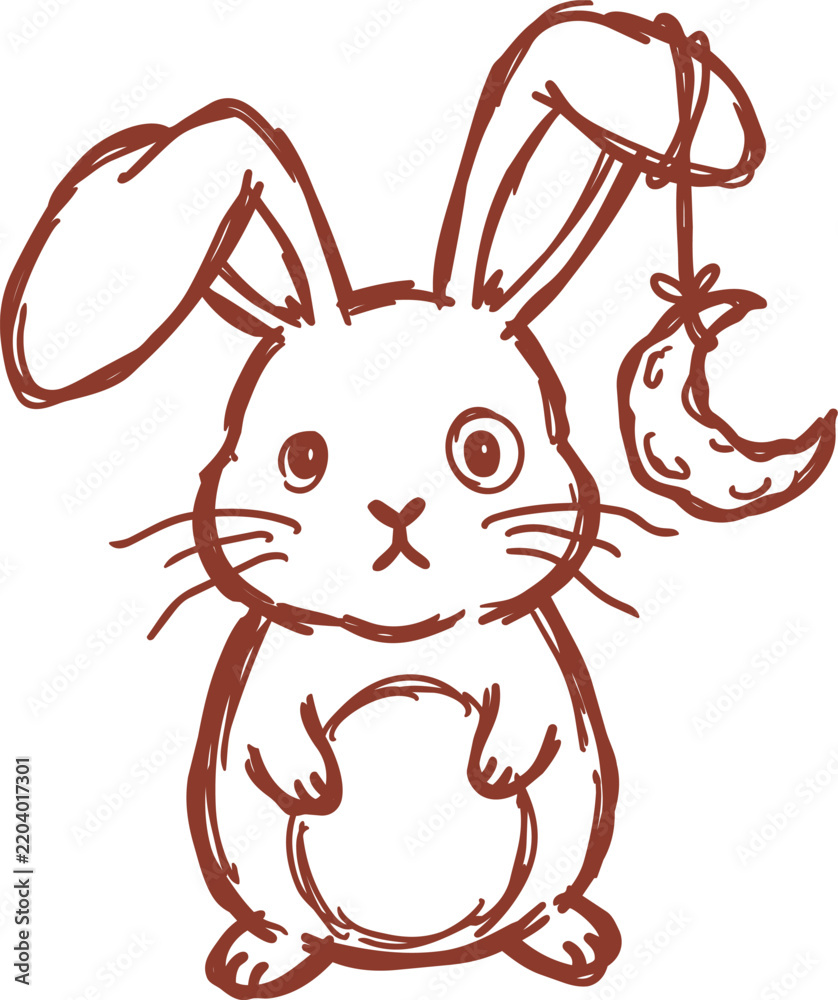 Obraz premium Naive hand drawn rabbit with crescent moon ornament