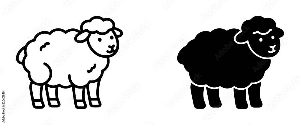 Obraz premium Simple Sheep Icons, Black and White Vector Illustrations, Farm Animal Graphics, Livestock Concepts, Contrasting Pairs, Minimalist Farm Art