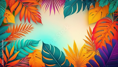 the colorful tropical leaves frame a bright background perfect for summer designs nature themes or invitations tropical background concept