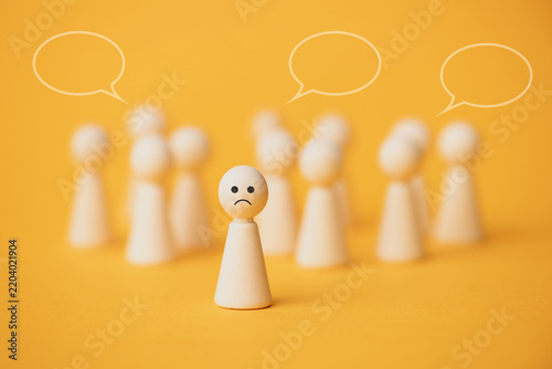 Exclusion, mobbing and bullying concept, peer pressure, gossip, rumors and prejudice by group, target victim, discrimination in toxic environment
