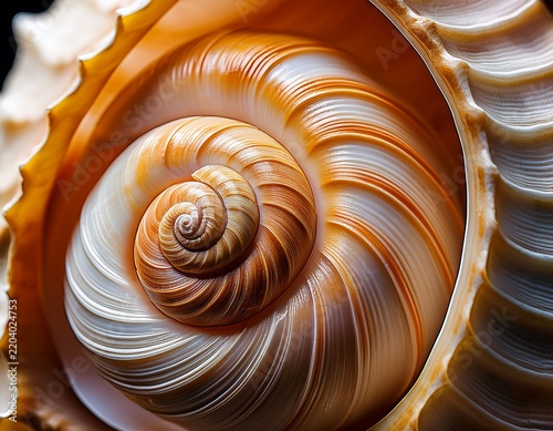 detailed close up view of a seashell s spiral whorls