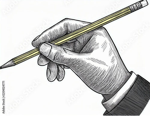 detailed hand drawn sketch of a hand holding a pencil