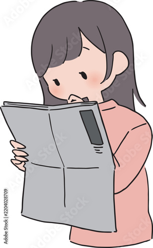 新聞を読む女性