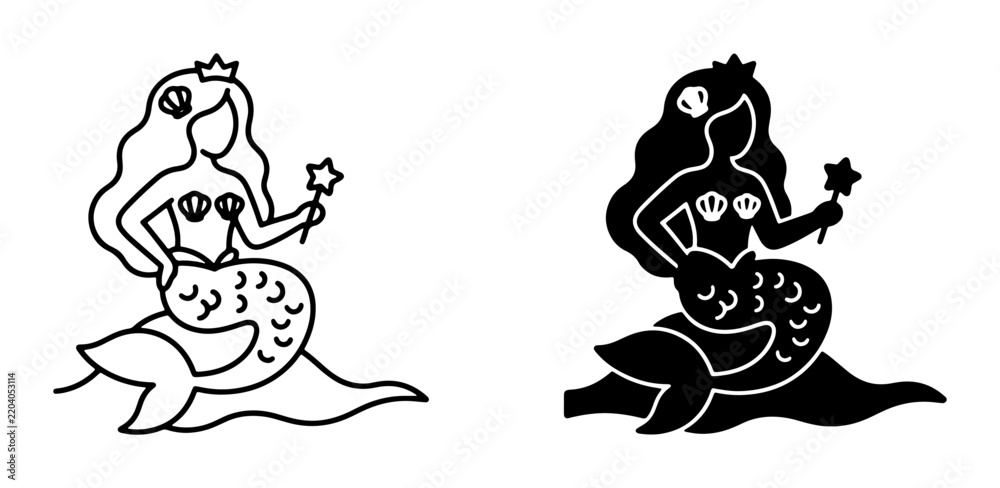 Fototapeta premium Whimsical Mermaid Vector Icons, Enchanting Sea Maiden Graphics, Mythical Creature Illustrations, Fantasy Aquatic Characters, Magical Ocean Royalty