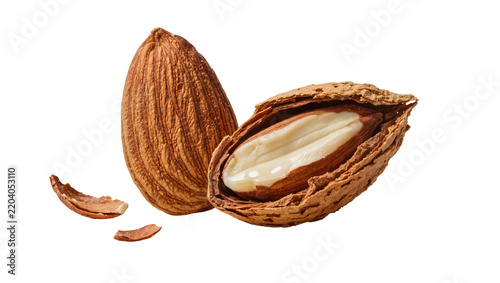 Картината върху платно Whole and cracked almonds with shell fragments, isolated on transparent backgrou