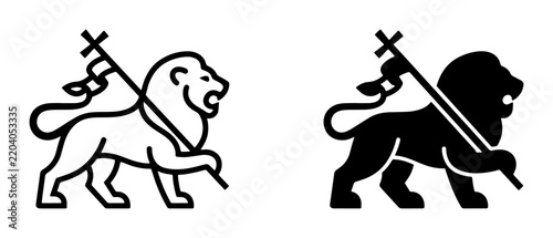 Lion of Judah Vector Icons, Outline and Silhouette, Symbol of Royalty and Strength, Rastafarian Emblem, Heraldic Animal Art