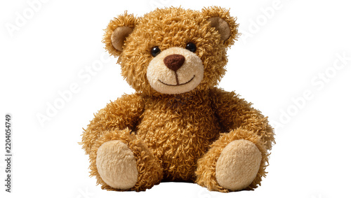 Fluffy brown teddy bear toy, isolated on transparent background
