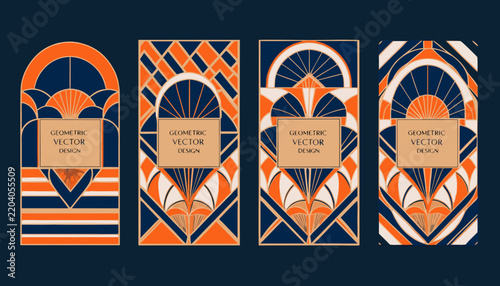 Art deco geometric vector designs with arched and striped elements