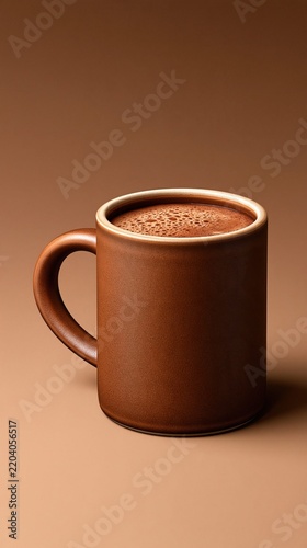 Rustic mug filled with warm chocolate drink