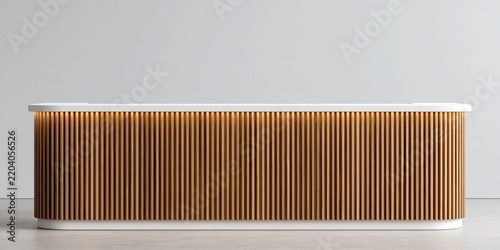 Elegant wooden reception counter in modern office space