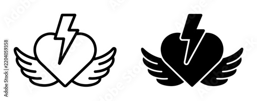 Bild auf Leinwand Winged Heart with Lightning Bolt Icon Set, Love Symbol, Energy Graphic, Romantic