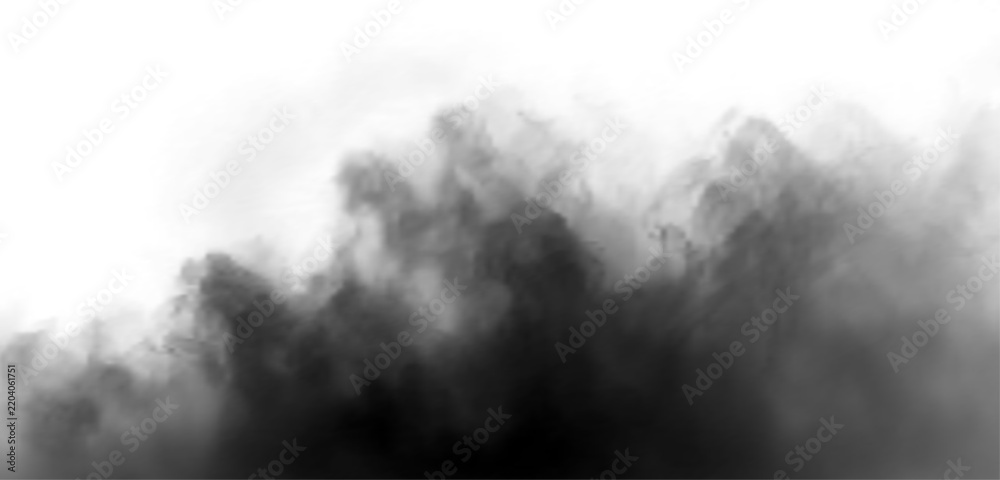 Naklejka premium Dense black smoke rising overlay. Dark cloud border texture isolated on white background PNG