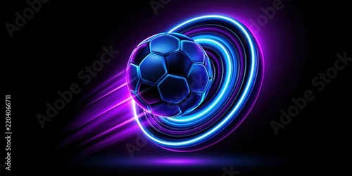 Futuristic soccer ball with glowing neon energy lines