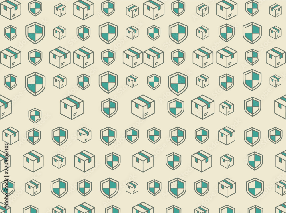 Fototapeta premium Seamless pattern of delivery boxes and protection shields in isometric view
