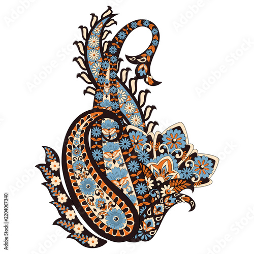 Paisley vector isolated pattern. Fantastic flower, leaves. Textile bohemian print. Batik painting. Vintage
