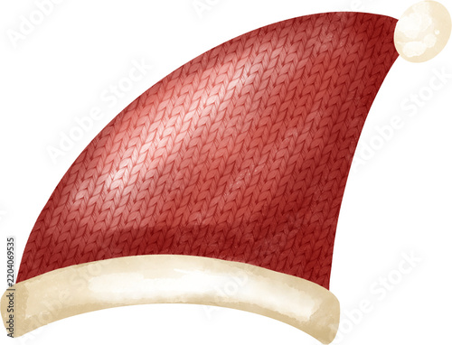 Watercolor Red Santa Hat with White Fur Trim Isolated