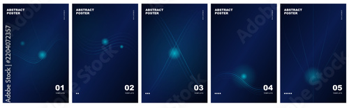 Abstract poster design vector template with dark navy blue glowing light background for presentation