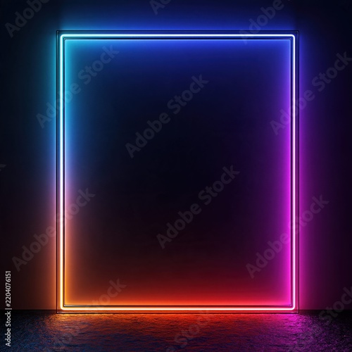Abstract neon light square frame on dark background